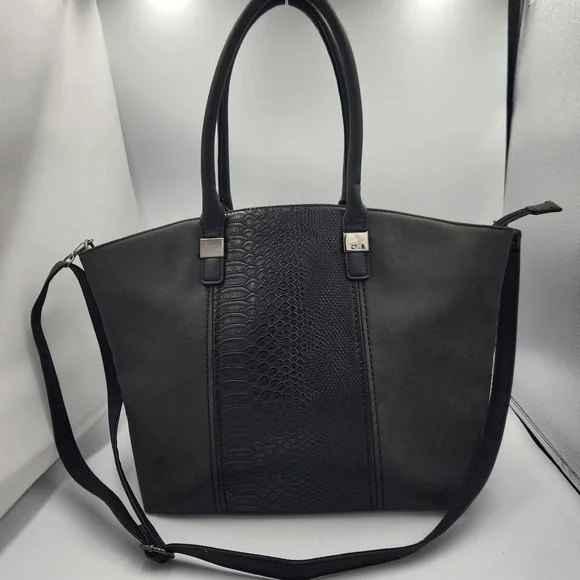 David Jones Womens Glossy Black Faux Leather Handbag Large Size - Picture 1 of 4